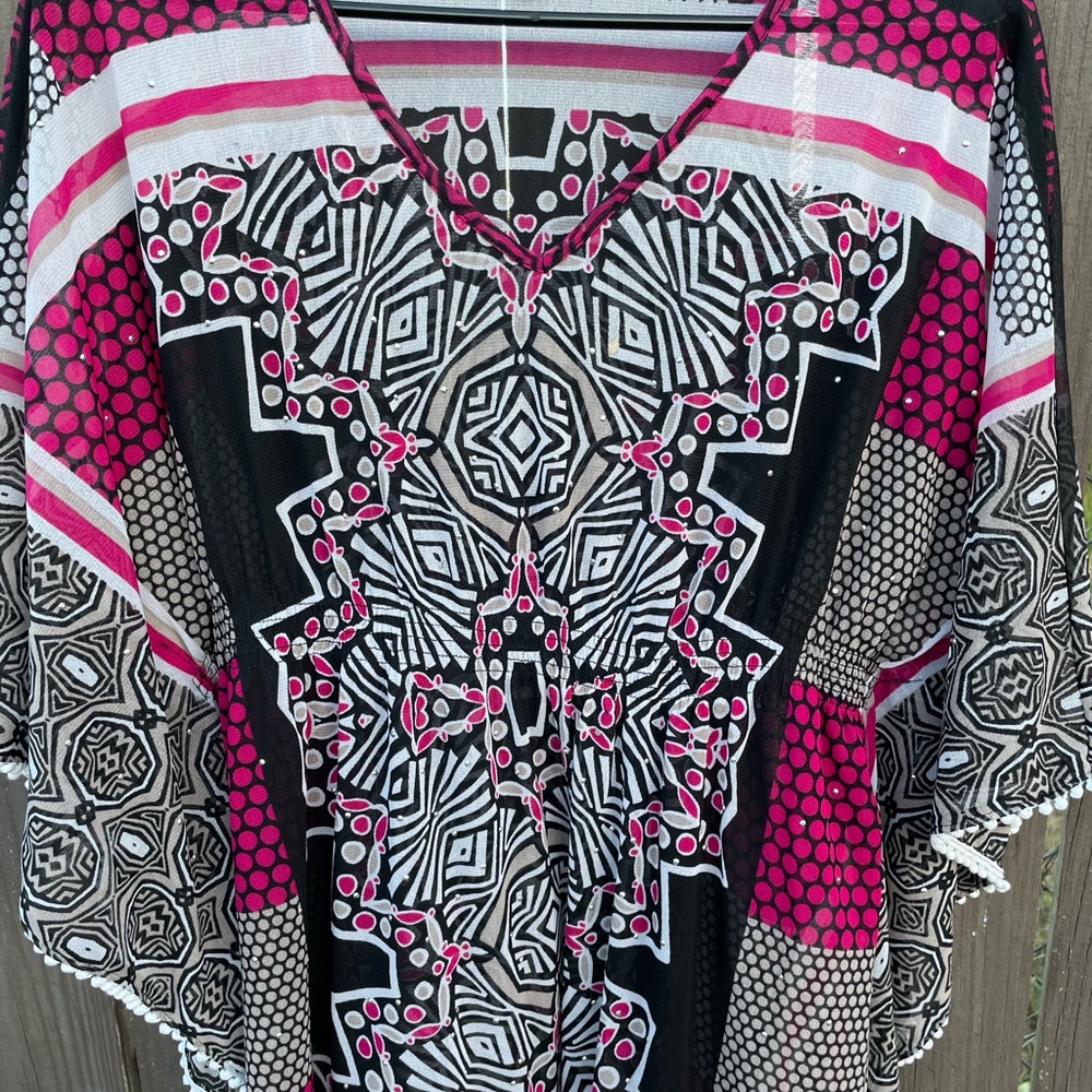 Y2K Alfani abstract print butterfly sleeves top